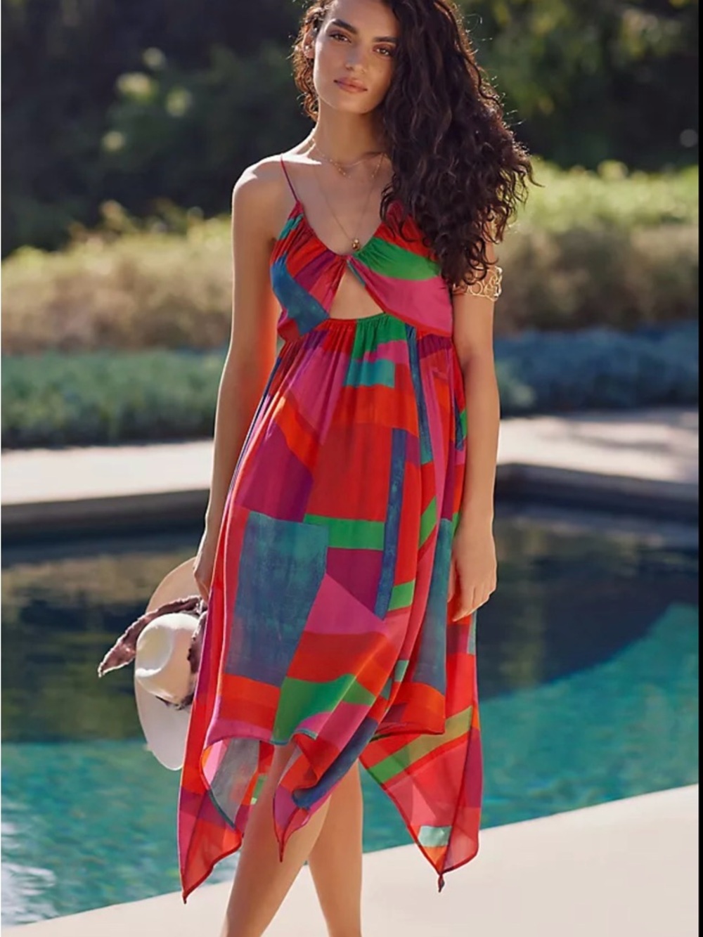 Anthropologie The Alani cut out multicolor Dress Sz M NWT Asymmetrical hem